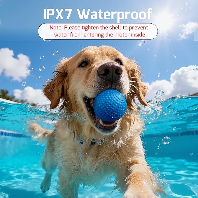 Smart Interactive Dog Balls, Durable Food-Grade Rubber Material, Automatic Moving, Bouncing, Rotating Toy with Light for Medium, Large Dogs, IPX7 Waterproof (Blue)