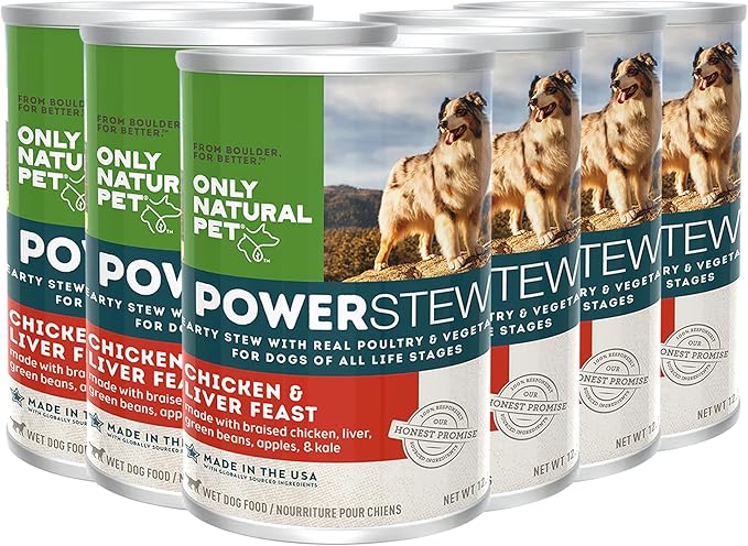 Only Natural Pet PowerStew Chicken and Liver Feast Wet Dog Food, Legume and Grain-Free with Savory Hydrating Broth and Vegetables, Complete Nutrition for All Life Stages, 12.5 oz Cans, Pack of 6 (C)