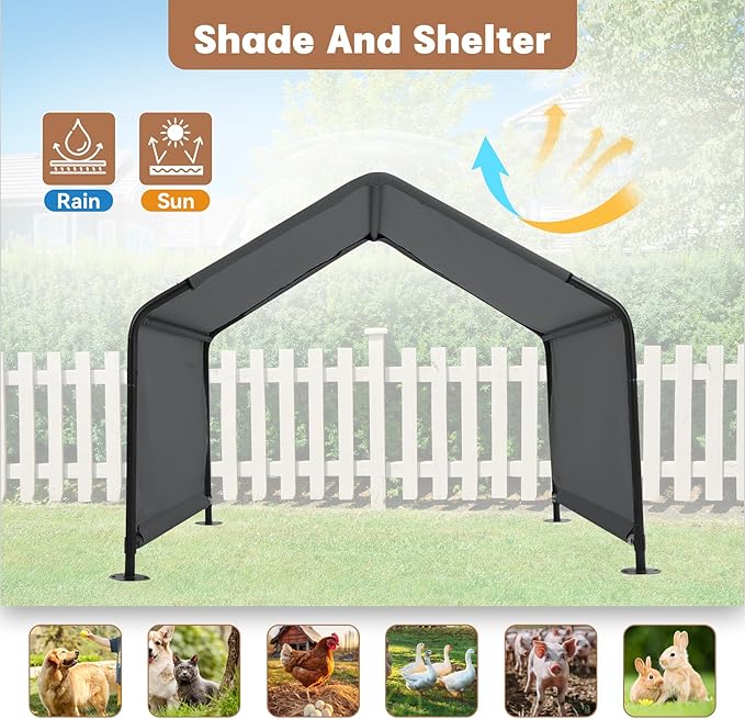 Dog Shade Shelter Outdoor 4'x4'x3' Tent for Large Medium Dogs, Outside Sun Rain Canopy Pet House for Livestock Pigs Cats with Waterproof Roof Ground Nails,Dark Gray