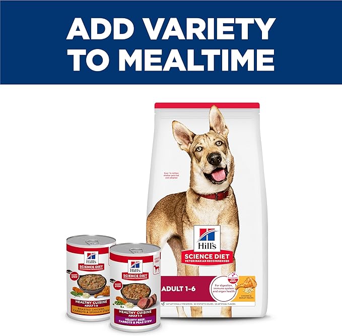 Hill's Science Diet Healthy Cuisine, Adult 1-6, Great Taste, Wet Dog Food, Roasted Chicken, Carrots & Spinach Stew, 12.5 oz Can, Case of 12