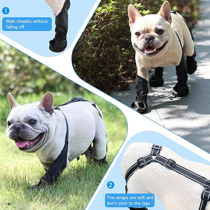Waterproof Dog Boots for Small/Medium Dogs -Dog Paw Protectors Dog Suspender Boots Anti-Slip Pet Shoes for Outdoor Walking, Reflective Stay-On,Dirt-Proof Comfortable Booties (Black, Large)