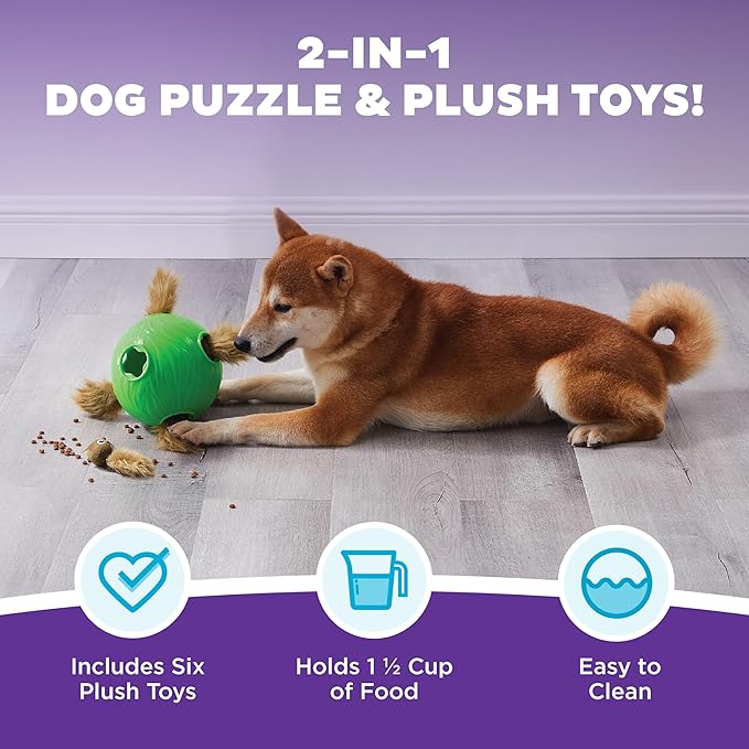 Outward Hound by Nina Ottosson Dog Snuffle N' Treat Ball Puzzle, Level 2 Intermediate, Green, Large