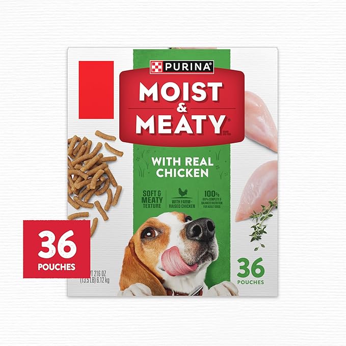 Purina Moist and Meaty with Real Chicken Recipe Soft Dog Food Pouches - 36 ct. Box