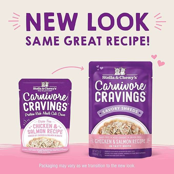 Stella & Chewy's Carnivore Cravings Wet Cat Food - Premium Pouches - Grain Free, High Protein Chicken & Salmon - Perfect For Picky Eaters - Complete Meal or Topper (2.8 oz, 24 Pack)
