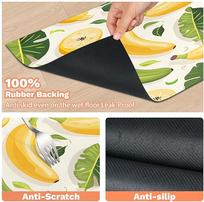 Bananas Dog Food Mat for Floors Absorbent Dog Bowl Mat for Food and Water Dispenser Quick Dry Cat Food Placemat Pet Supplies 16" x 24", Green Leaves