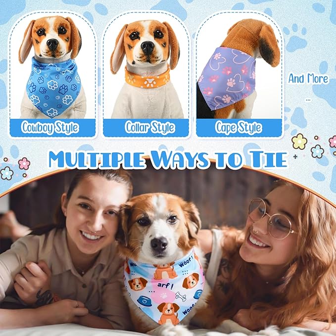 Kacctyen 300 Pcs Dog Bandanas Bulk Large Bandanas with Funny Paws Pattern Washable Pet Scarfs Bibs for Small Medium Large Dogs Cats Daily Holiday Party Costume Accessories Grooming Supplies