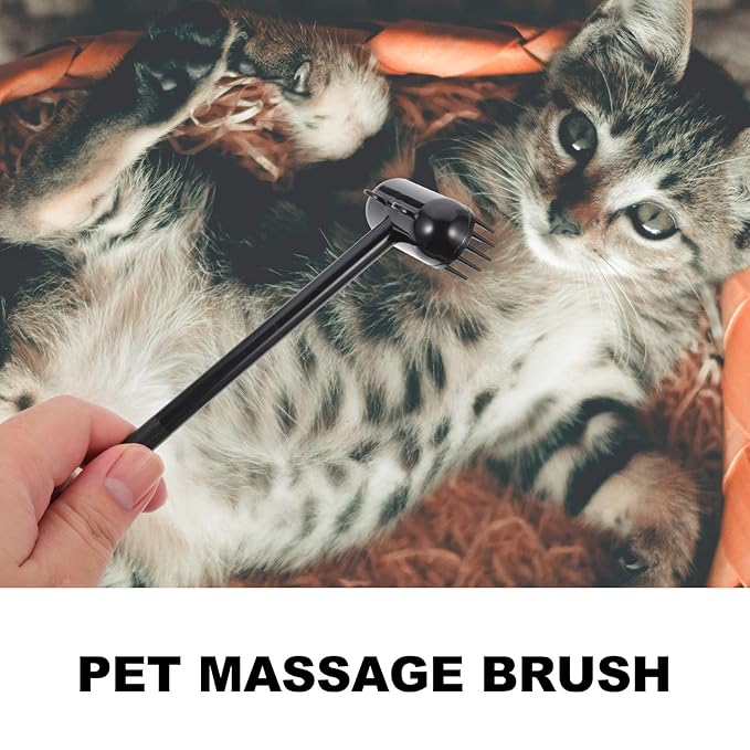 Cabilock Pet Massage Brush for Cats and Dogs, Mini Black Scratch Grooming Brush with Shedding Removal and Itch Relief, Portable Pet Hair Cleaning Tool for Home Use