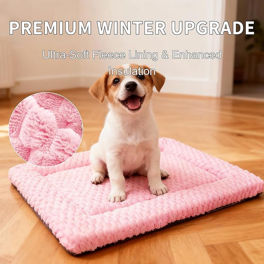 Dog Bed Mat,Reversible & Ultra Soft Kennel Pad-Machine Washable Pet Bed for Dogs & Cats-All-Weather Crate Liner for Crates,Carriers & Travel (Pink, 23" L x 17" W x 1.5" Th)