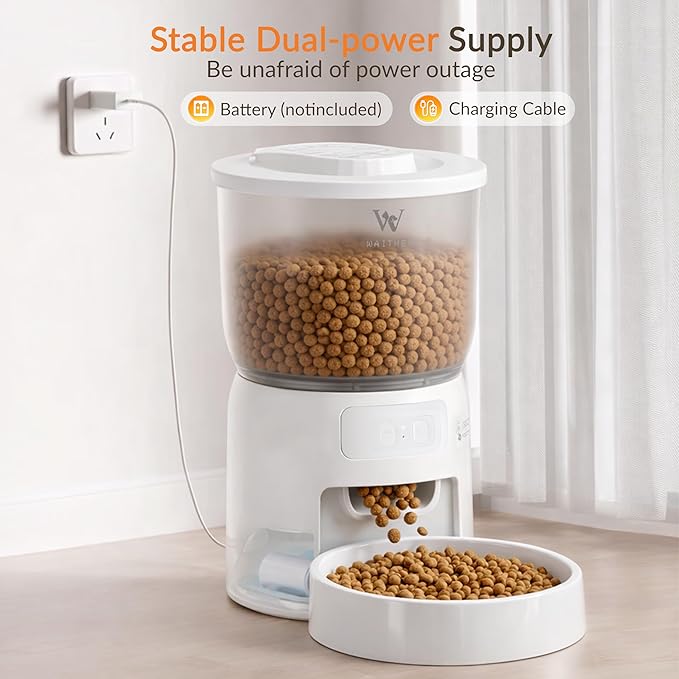 Waithem Wi-Fi Automatic Pet Feeder, Timed Dry Food Dispenser with App Programmable Portion Control, Up to 10 Meals Per Day, Dual Power Supply, for Cats and Small Dogs