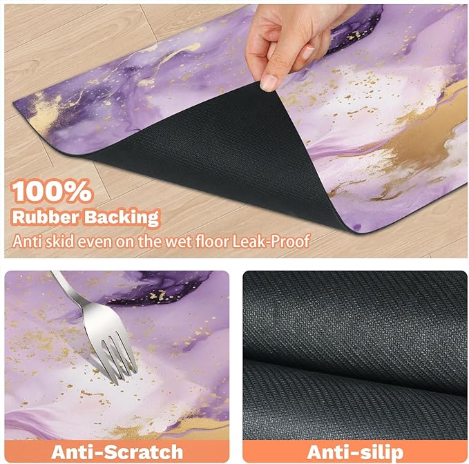 Purple Marble Dog Food Mat for Floors Absorbent, Quick Dry Water Dispenser Mat for Food, Water, Pet Supplies 16" x 24", Abstract