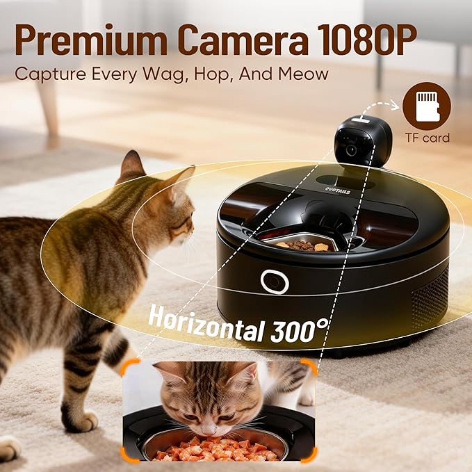 Wet Food Automatic Cat Feeder with Camera, Semiconductor Cooling & Heating with Stainless Steel Bowl, APP Control with Camera & Meal Call, 5 Fresh Meals Pet Food Dispenser (White)