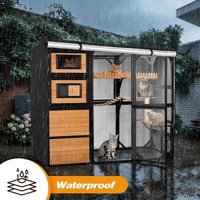 Catio Cover,79"L x 39"W x 70"H Cover for Catio Outdoor Cat Enclosure Waterproof, 420D Cat Cage Covers for FunXplore Large Cats Catios, Outdoor Cats Enclosure Covers(Black)(Catios Not Included)