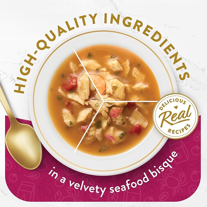 Purina Fancy Feast Broths Seafood Bisque Complement Lickable Grain Free Wet Cat Food Variety Pack - (Pack of 12) 1.4 oz. Pouches