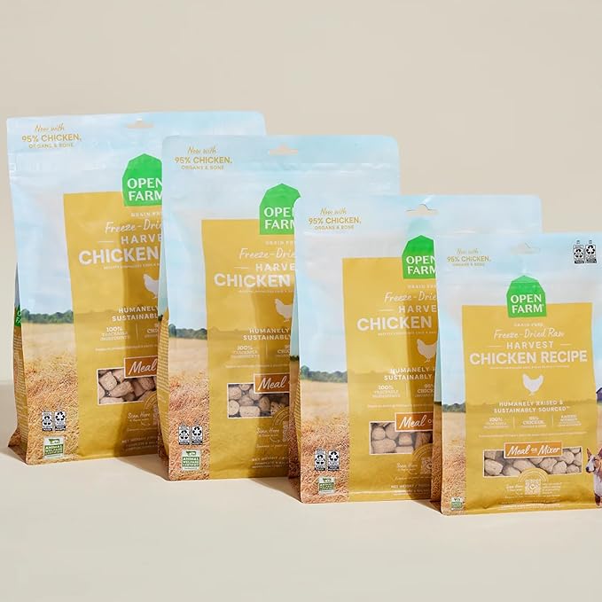 Open Farm, Freeze Dried Raw Dog Food, Morsels with 95% Meat, Organs & Bone, Organic Produce & Superfoods, Complete Meal or Freeze Dried Dog Food Topper, Chicken Recipe, 22oz Bag