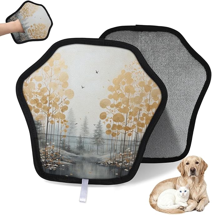 Trees Abstract Electrostatic Pet Hair Removal Glove for Cats & Dogs - Reusable Grooming Mitt for Couch, Carpet, Car Seat & Laundry - Large 9x9 Inch
