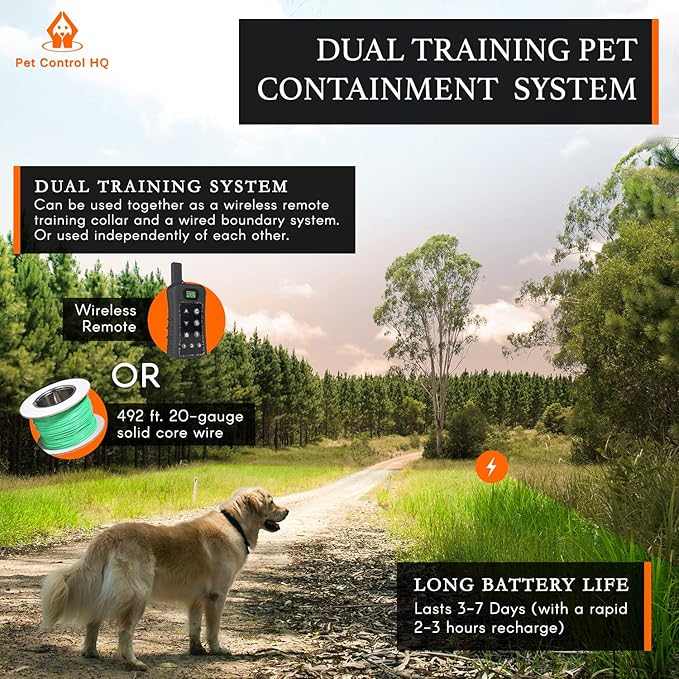 Wireless Dog Fence System - Dog Fence Electric Shock Collar Training with Remote - Pet Containment System with Fence Wire Underground Perimeter (2 Dogs with Remote)