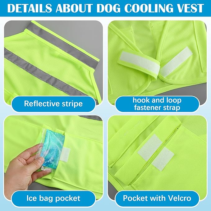 Aliceset 2 Pcs Dog Cooling Vest with 4 Recyclable Ice Pack Summer Outdoor Dog Cooling Harness Pet Adjustable Jacket Cooler(Extra Large)