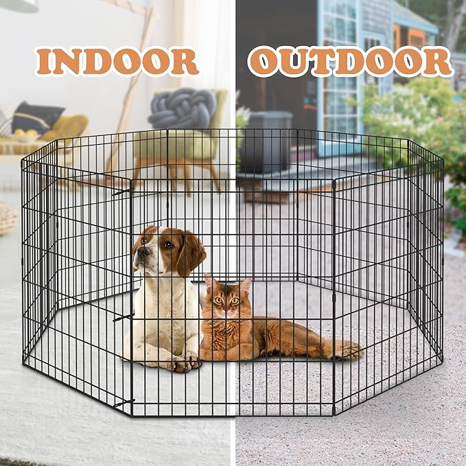 Pet Dog Playpen 24/30/36/42/48 Inch Metal Portable Dog Exercise Pen Indoor Outdoor Folding Yard Puppy Dog Fence for Small Medium Large Dogs 8 Panel
