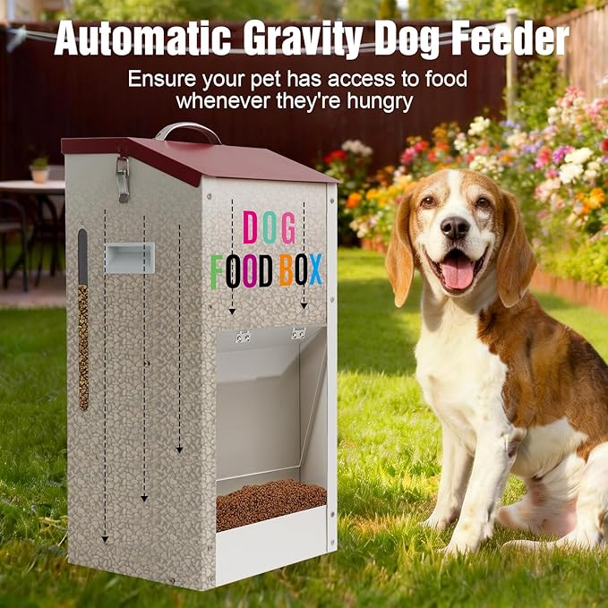 Galvanized Automatic Dog Feeder，25LBS Gravity Dog Feeder with Handle, Galvanized Steel Pets Food Dispenser for Indoor Outdoor Use, Suitable for Small, Medium, and Large Breeds