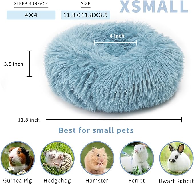 Chinchilla Bed Blue for Cage Fluffy Round Beds for Small Animals Washable Anti Slip