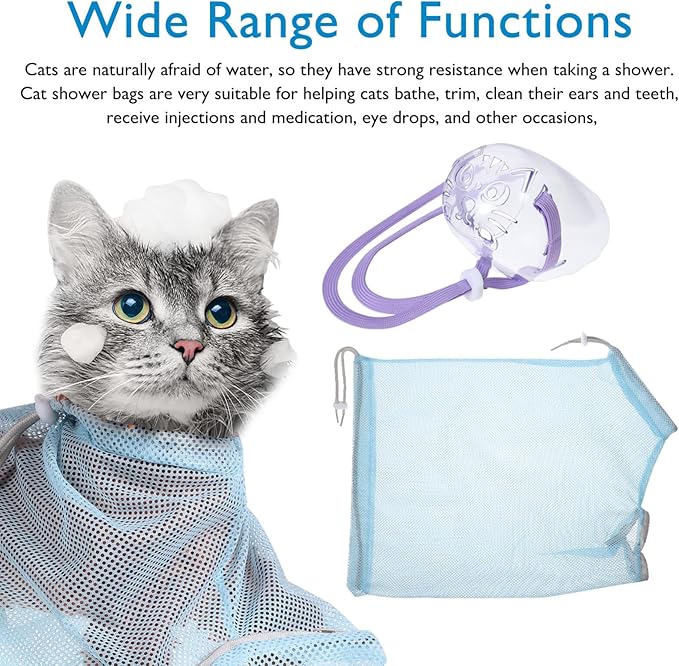 POPETPOP Cat Bathing Bag with Muzzle Adjustable and Breathable Washing Bag for Cats for Shower Nail Trimming and Grooming