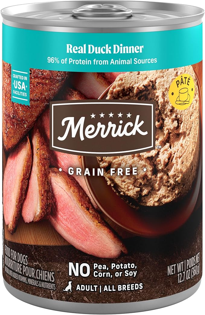 Merrick Grain Free Premium And Natural Canned Dog Food, Soft And Healthy Wet Recipe, Real Duck Dinner - (Pack of 12) 12.7 oz. Cans