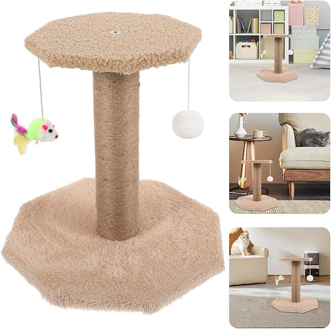 Cat Scratching Post and Claw Scratcher Pole with Hanging Ball, Small Sisal Vertical Scratching for Indoor Cats, Sturdy Household Kitten Scratcher for Daily Use