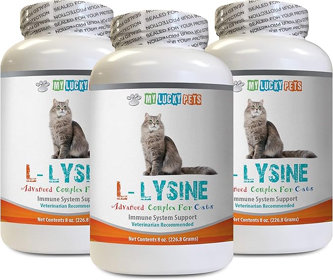 cat Eye Cleaner - CAT L-LYSINE Powder - Immune System Booster - Eye Health - Vet Recommended - Natural - cat lysine Treats - 3 Bottles (24 OZ)
