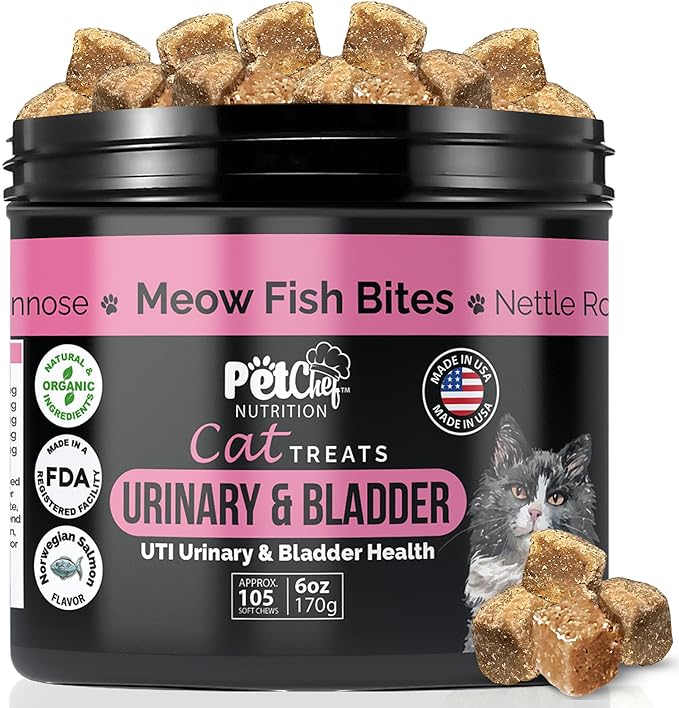 Pet Chef Urinary Cat Treats Low-Calorie UTI Support with Cranberry & Probiotics Holistic Kidney & Bladder Health - Natural Supplements for Cats - Improve Digestion & Stool Quality Organic Ingredients