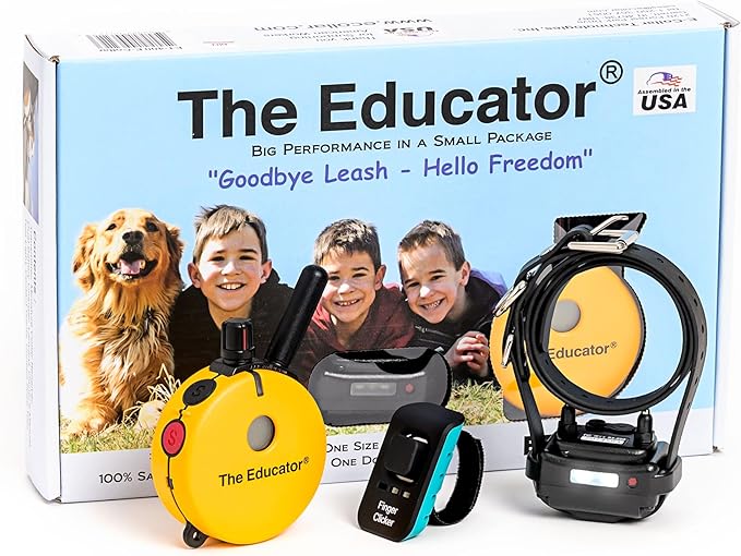 Educator E-Collar Humane Dog Training Collar with Remote - 100 Levels Safe Tapping Sensation Night Light Waterproof Rechargeable 3/4 Mile, includes Premium Finger Clicker for Small/Medium Dog, Yellow