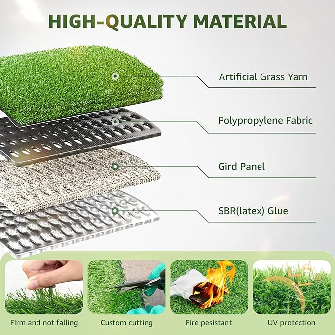 LOOBANI Synthetic Artificial Turf Roll, Artificial Grass for Dog Potty with Drainage Holes, Fake Grass Rug for Garden Landscape Balcony Patio Backyard Decoration, 6 Feet x 10 Feet