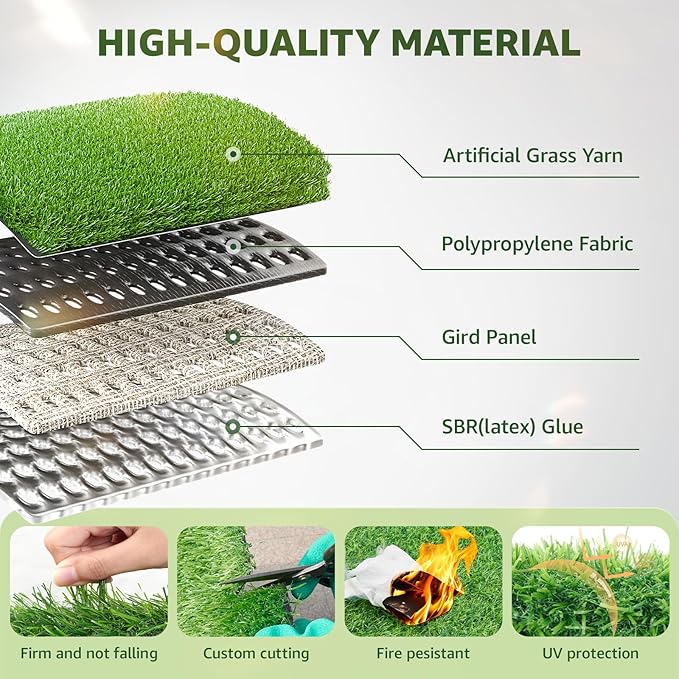 LOOBANI Synthetic Artificial Turf Roll, Artificial Grass for Dog Potty with Drainage Holes, Fake Grass Rug for Garden Landscape Balcony Patio Backyard Decoration, 4 Feet x 6 Feet