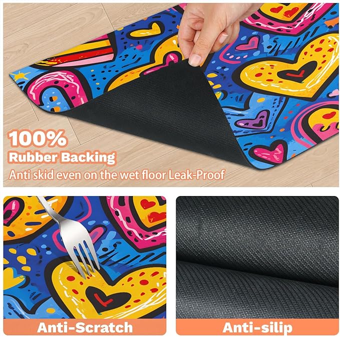 Colorful Love Dog Food Mat for Floors Absorbent, Quick Dry Water Dispenser Mat for Food, Water, Pet Supplies 16" x 24", Heart