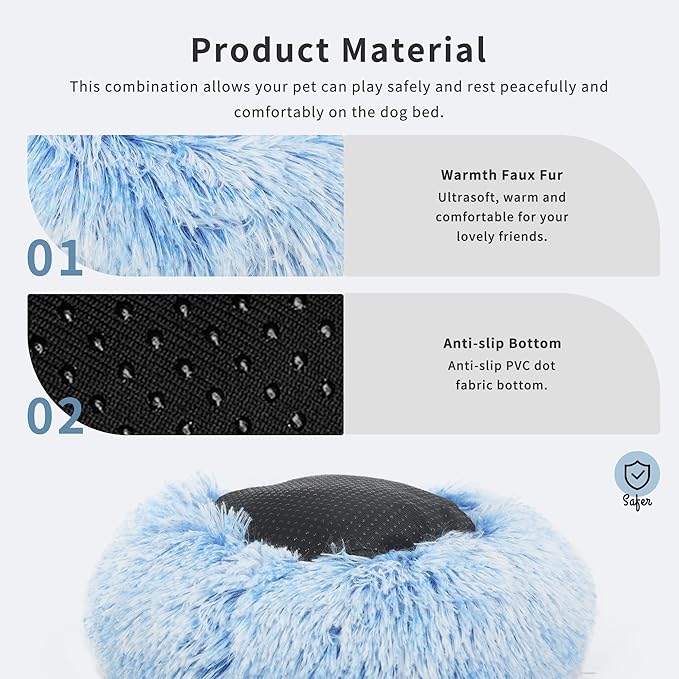 Blue and White Dog Bed Small Washable,Calming Dog Bed for Small Dogs,15 inches Donut Fluffy Pet Beds,Anti Anxiety Round Fits up to 5 lbs Soft Warm Pets Beds for Puppy Dogs Indoor