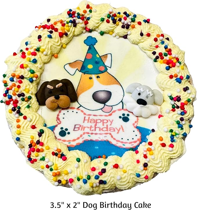 Lot of 6 Dezicakes Crispy Yellow 3D Dog Birthday Cakes- Edible Puppy Party Crispy Corn Grits Cake- Handmade with Love- Perfect Dog Party Cake Boxed, Iced and Decorated
