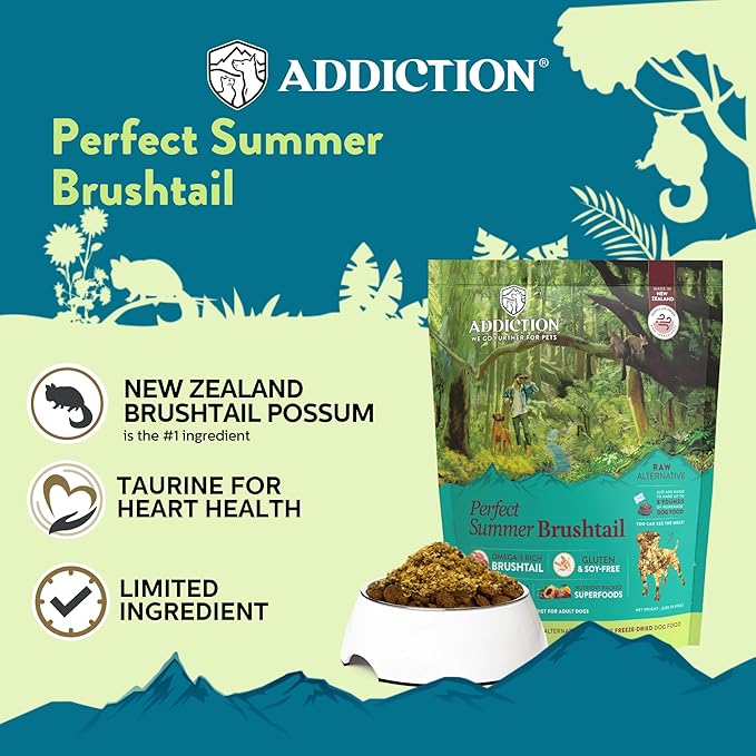 Addiction Perfect Summer Brushtail Air-Dried Grain-Free Dog Food – Complete Meal or Topper with Natural Ingredients for Digestive and Skin & Coat Health, 2lb - 4 Packs