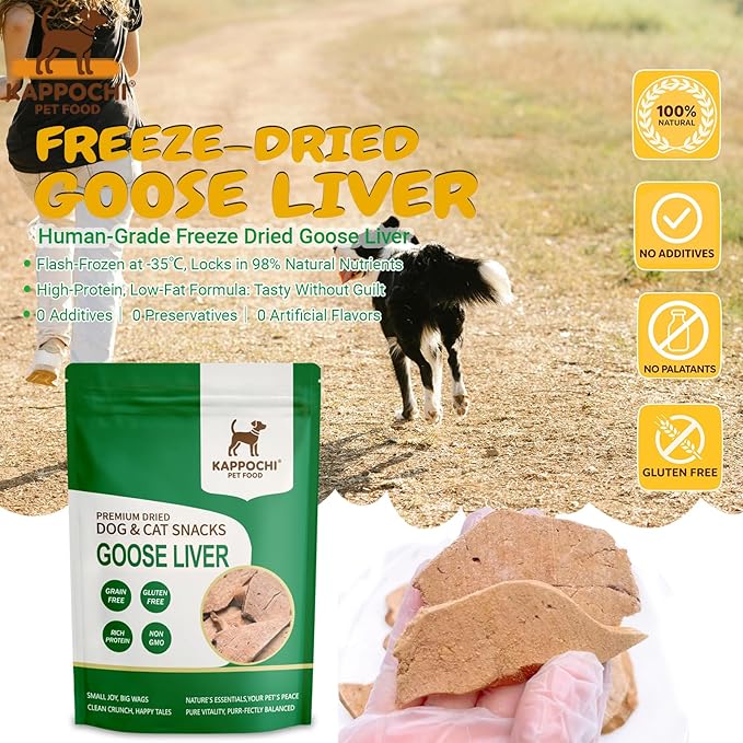 Freeze-Dried Goose Liver Dog Treats, 3.5oz(100.0g), 100% Single Ingredient, High Protein Training Treats, Natural & Raw, No Additives, Grain Free, Gluten Free
