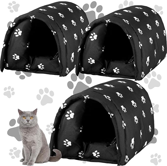 3 Pcs 16.5 x 12 x 11 Cat Houses for Outdoor Cats Bulk Weatherproof Waterproof Rainproof Foldable Cotton Insulated Feral Dogs Tent Shelter Pet Beds for Keep Warm Outdoor Indoor Garden for a 4kg Kitten
