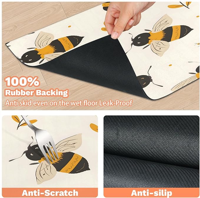 Boho Honeybee Dog Food Mat for Floors Absorbent, Quick Dry Water Dispenser Mat for Food, Water, Pet Supplies 24" x 32", Fall Leaves