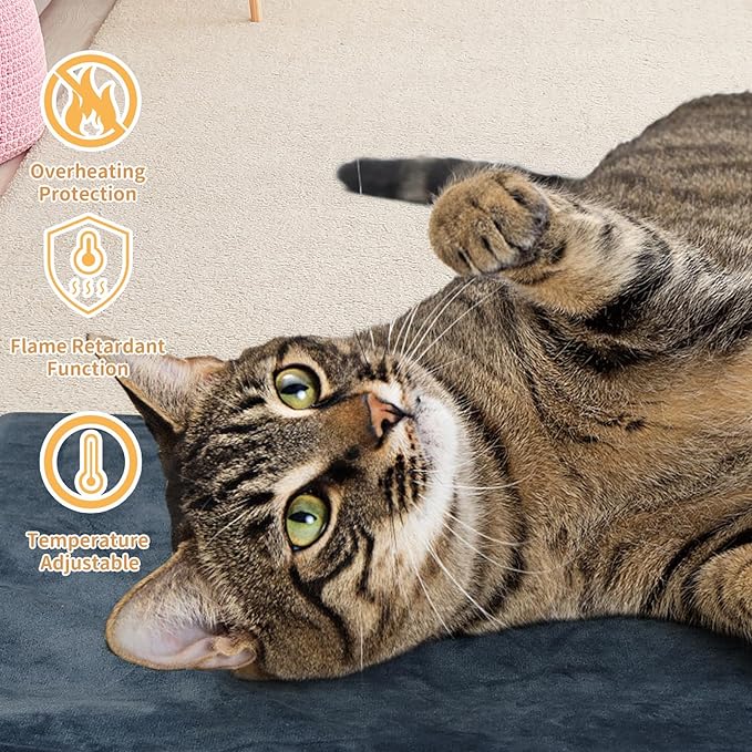 Pet Heating Pad for Cats and Dogs - Electric Warming Mat with Timer & Temperature Setting, Waterproof Cover, Auto Shut-Off - Safe Indoor Bed Warmer, 20 x 16 Inch