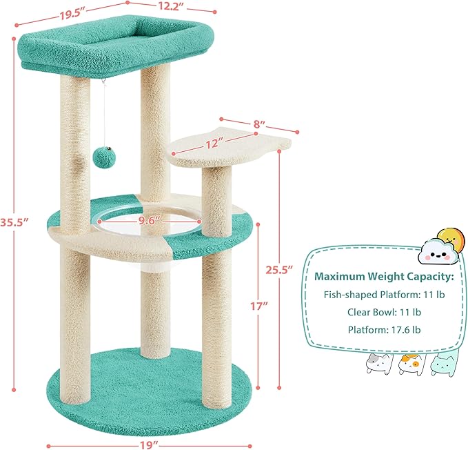 Yaheetech Cat Scratching Posts with Cat Bed, 35in Cat Scratcher with 2 Scratching Posts for Indoor Cats, Sisal Scratch Posts with Replaceable Ball for Kittens Adults Cats