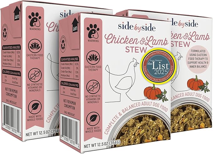 Side by Side Chicken & Lamb Stew - Warming Wet Dog Food & Dog Food Topper - Made with Nutrients & Whole Raw Ingredients - Human-Grade, No Artificial Additives or Fillers - USA Made (12.5 oz, 3-Pack)