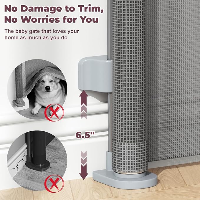 2Pack Retractable Baby Gates for Stairs, 58" Extra Wide Mesh Dog Gate for Doorways, Home Saftey Gate for Child Toddler Pet, Indoor and Outdoor Use, Easy Install, 34" Height, Gray