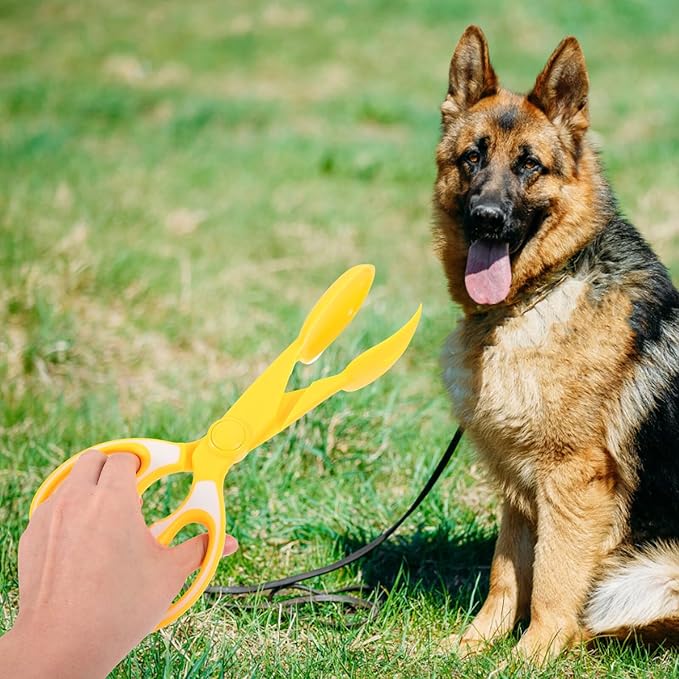 BESPORTBLE Portable Dog Poop Scooper Clamp, Outdoor Pet Waste Picker with Long Handle, Heavy Duty Yellow Poop Grabber for Dog Cleaning Supplies