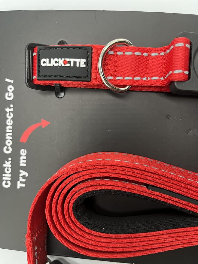 Clickette- Magnetic Quick-Lock Collar & Leash (Red, Small)