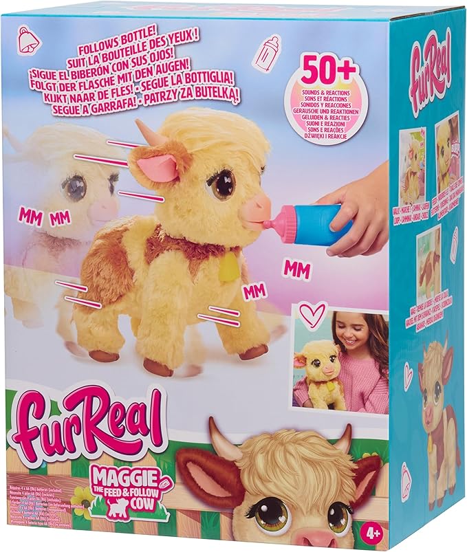 FurReal Maggie The Feed & Follow Cow, 11 Inch Interactive Highland Mini Cow, for Boys and Girls, Ages 4 and up
