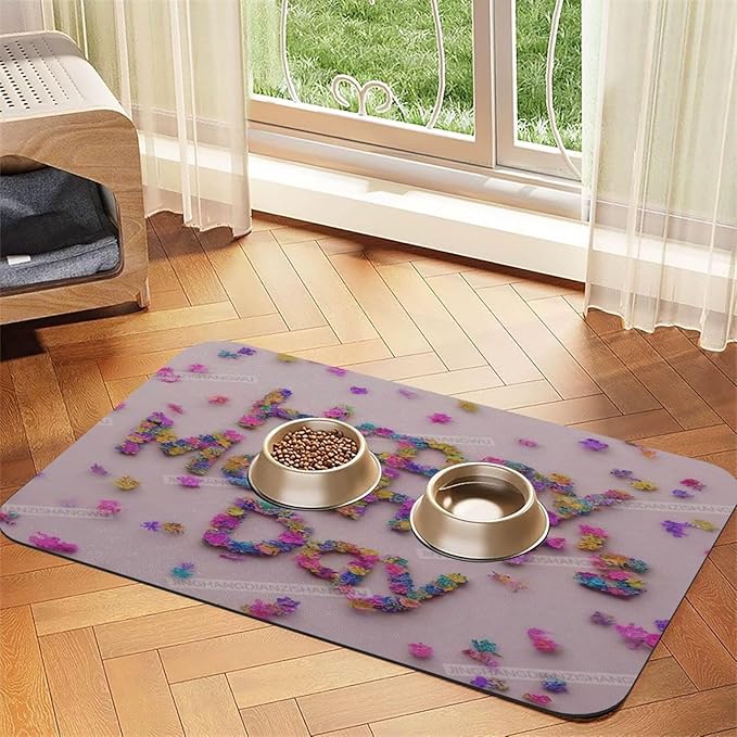 Pet Feeding Mat for Dogs Cats Happy Mother's Day Floral Gift for Mom Jc Absorbent Dog Food Mat Non-Slip Waterproof Placemat Quick Dry Pet Supplies Bowl Mats