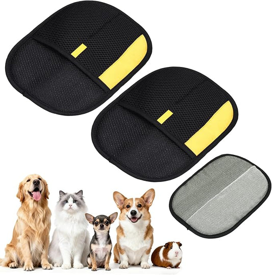 Pet Hair Removal Gloves, Reusable Electrostatic Pet Gloves for Cats Dogs Grooming, Thickened, (2Pcs & Black & Yellow), Intended for Clothing/Couch/Carpet/Car Seat