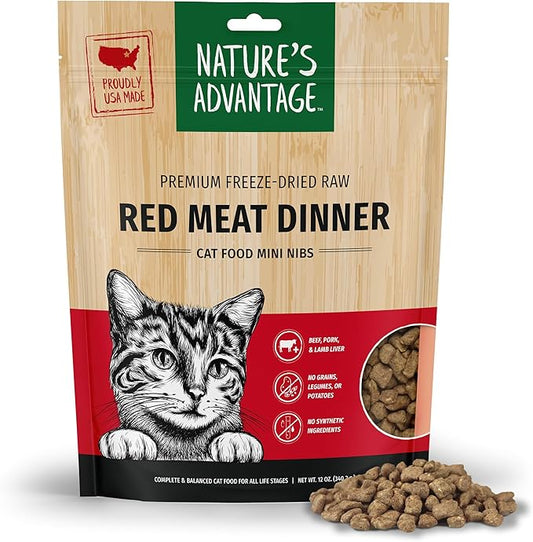 Nature's Advantage Freeze-Dried Raw Red Meat Dinner Cat Food Mini Nibs, 12 oz | Grain Free, High Protein Nutrition