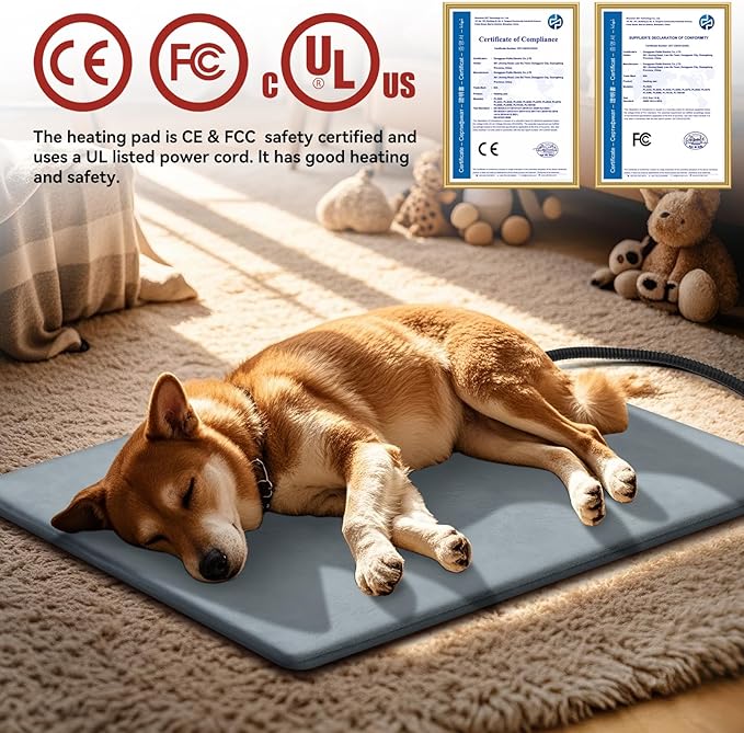 Large Pet Heating Pads for Dogs & Cats Outdoor, 47.2*27.6inches Dog Cat Heating Pad Bed Outdoor Waterprooof, Warming Heated Cat Dog Bed Blanket Outside, Heated Pet Mat, Gifts for Cats Dogs in Winter